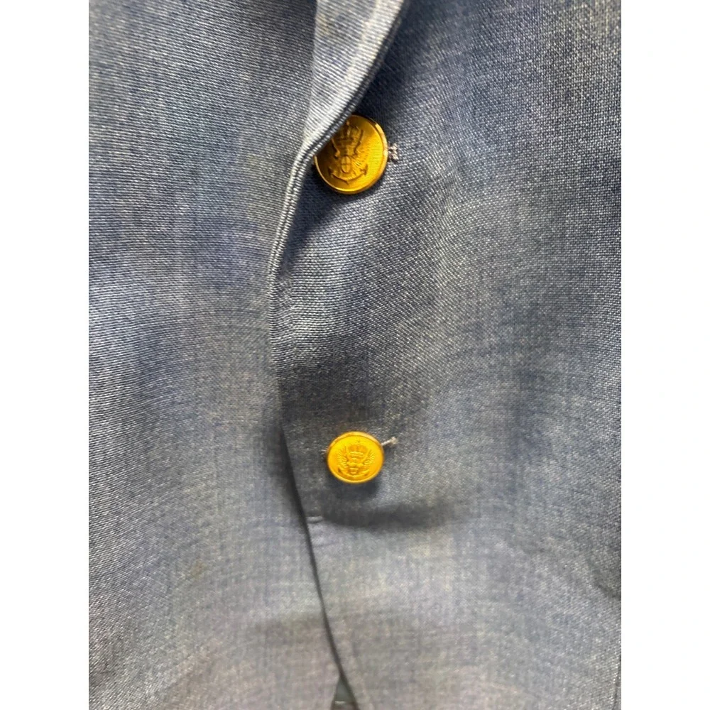 Stanley Blacker Blazer Men 38.5L Light Blue Gold Crest Button Preppy Sport Coat